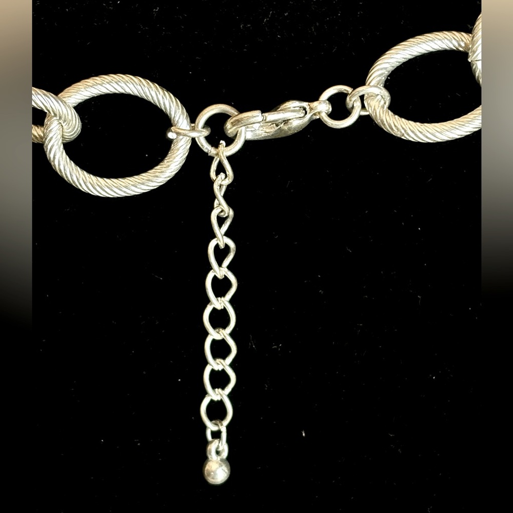 Silver Textured Link Statement Necklace - image 4